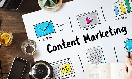content markeitng poster with email marketing, press releases and digital ads on