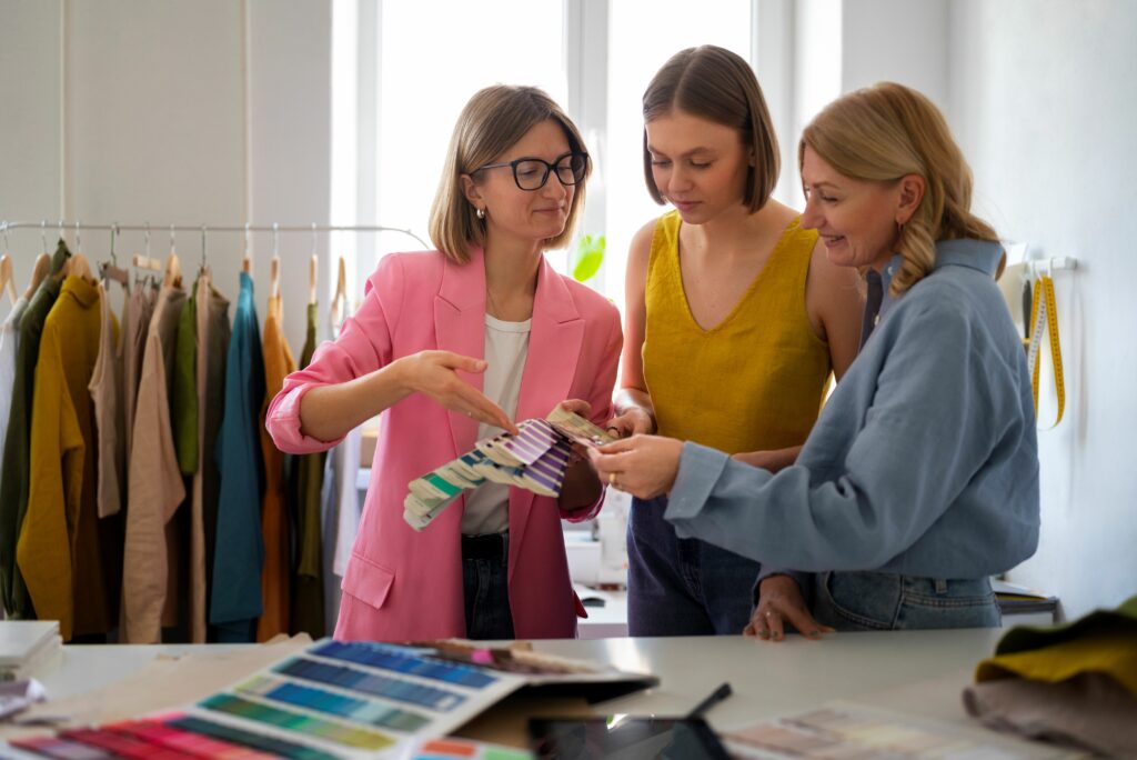 Women looking at colour palettes